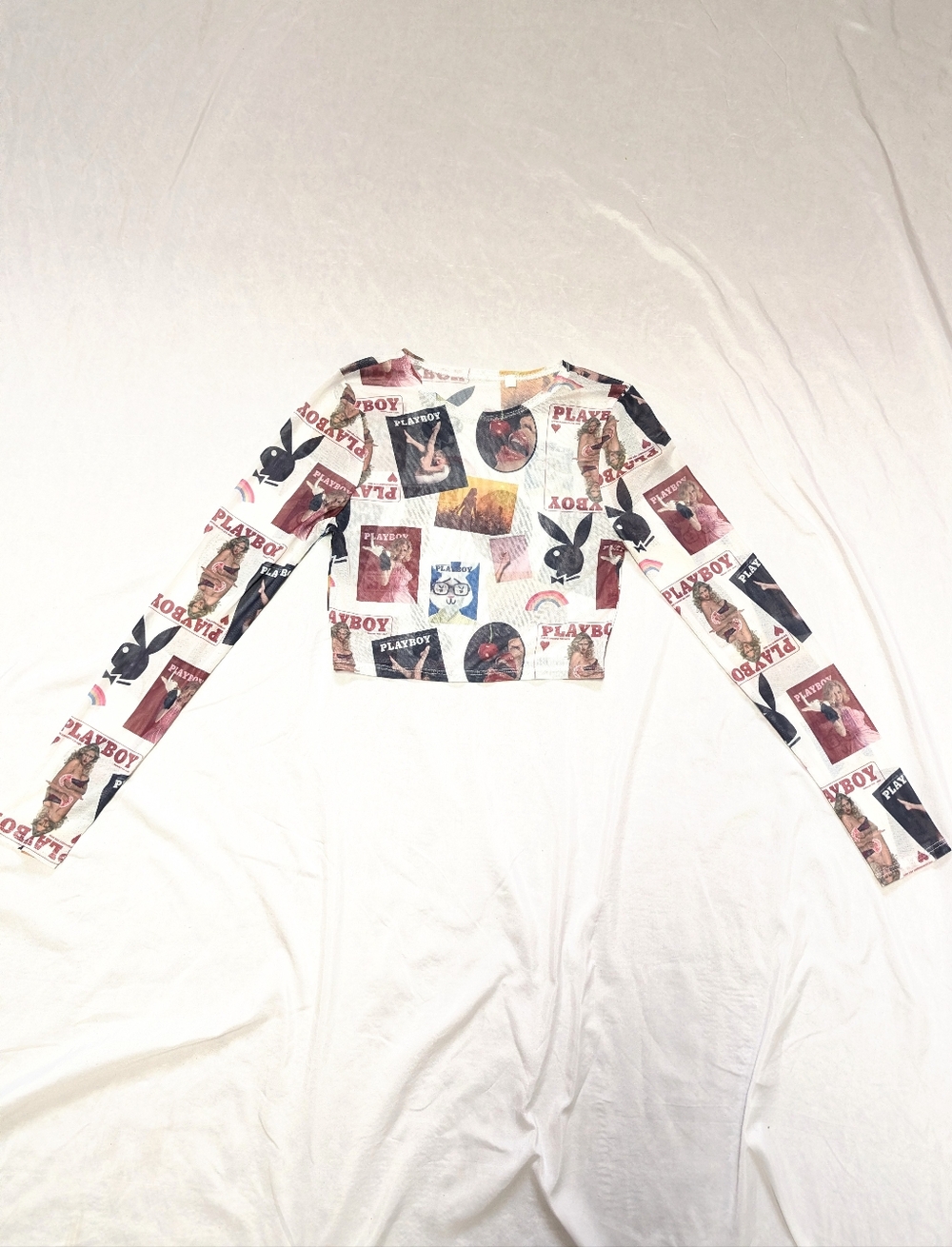 Y2K Sheer Mesh Playboy Long sleeve Cropped Top APPROX XS READ